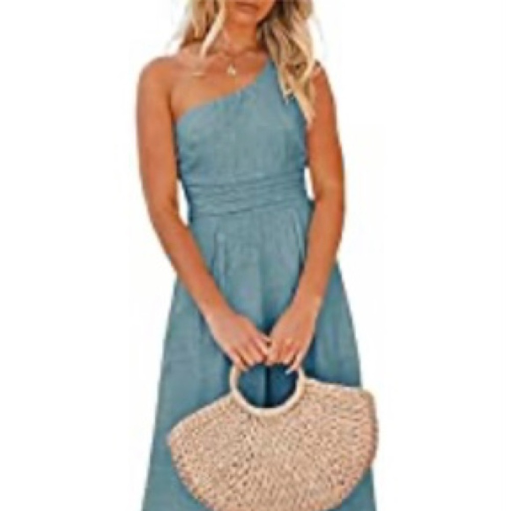 Wide Leg Jumpsuit One Shoulder Spaghetti Strap Pleated Romper with Pockets
